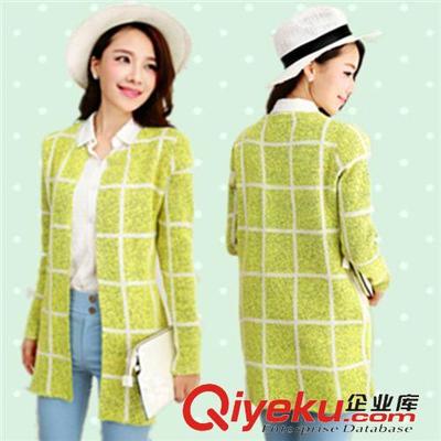 2015秋裝新款 韓版中長款格子寬松開衫毛衣批發(fā)指南